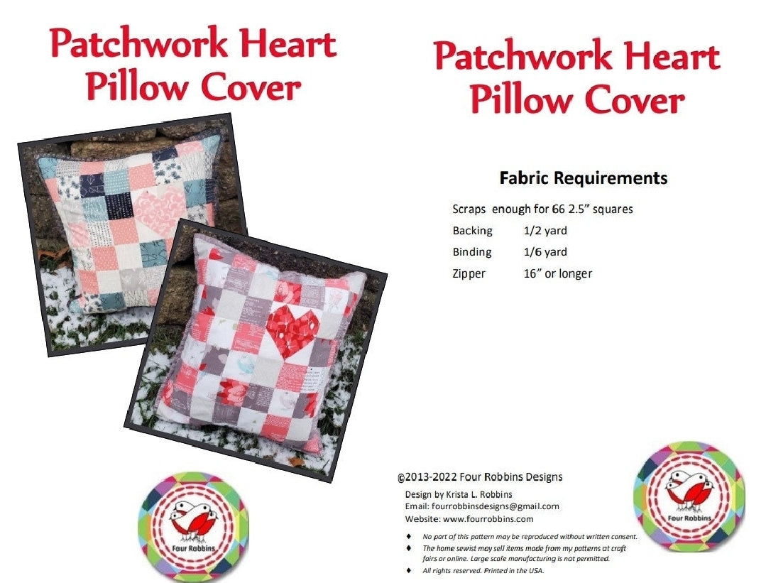 Patchwork Heart Pillow Cover PDF Pattern