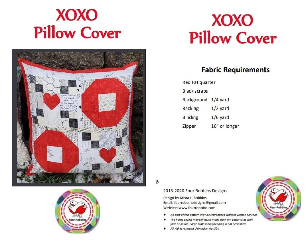 XOXO Hugs & Kisses Pillow Cover PDF Pattern - Instant Download