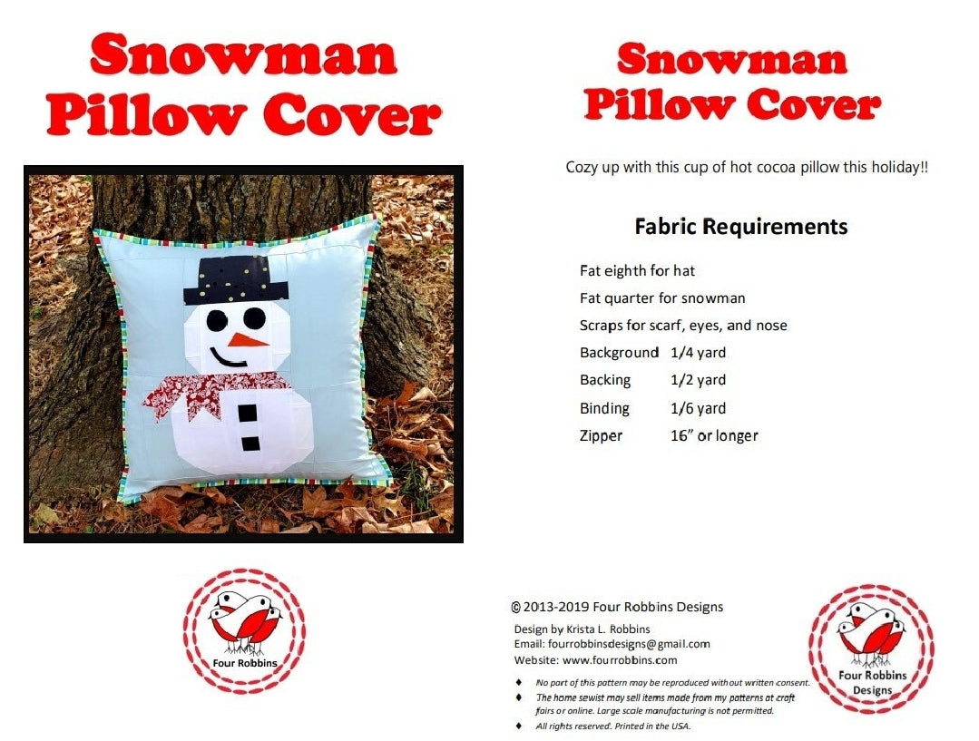 Snowman Pillow Cover - PDF Pattern - Instant Download